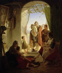 Neapolitan bagpipe player in wintry Rome (1833)